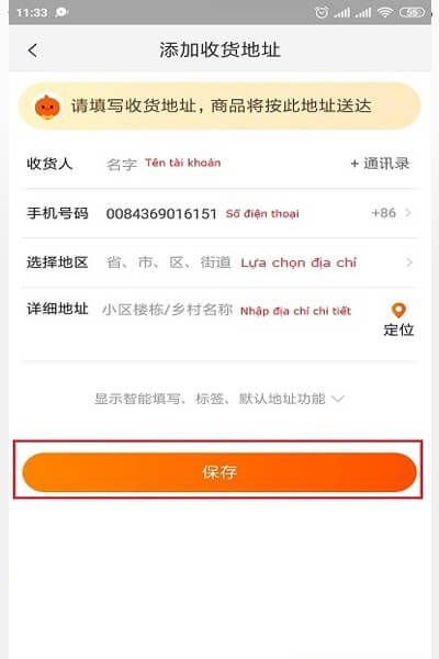 Nhập địa chỉ nhận hàng ở Trung Quốc